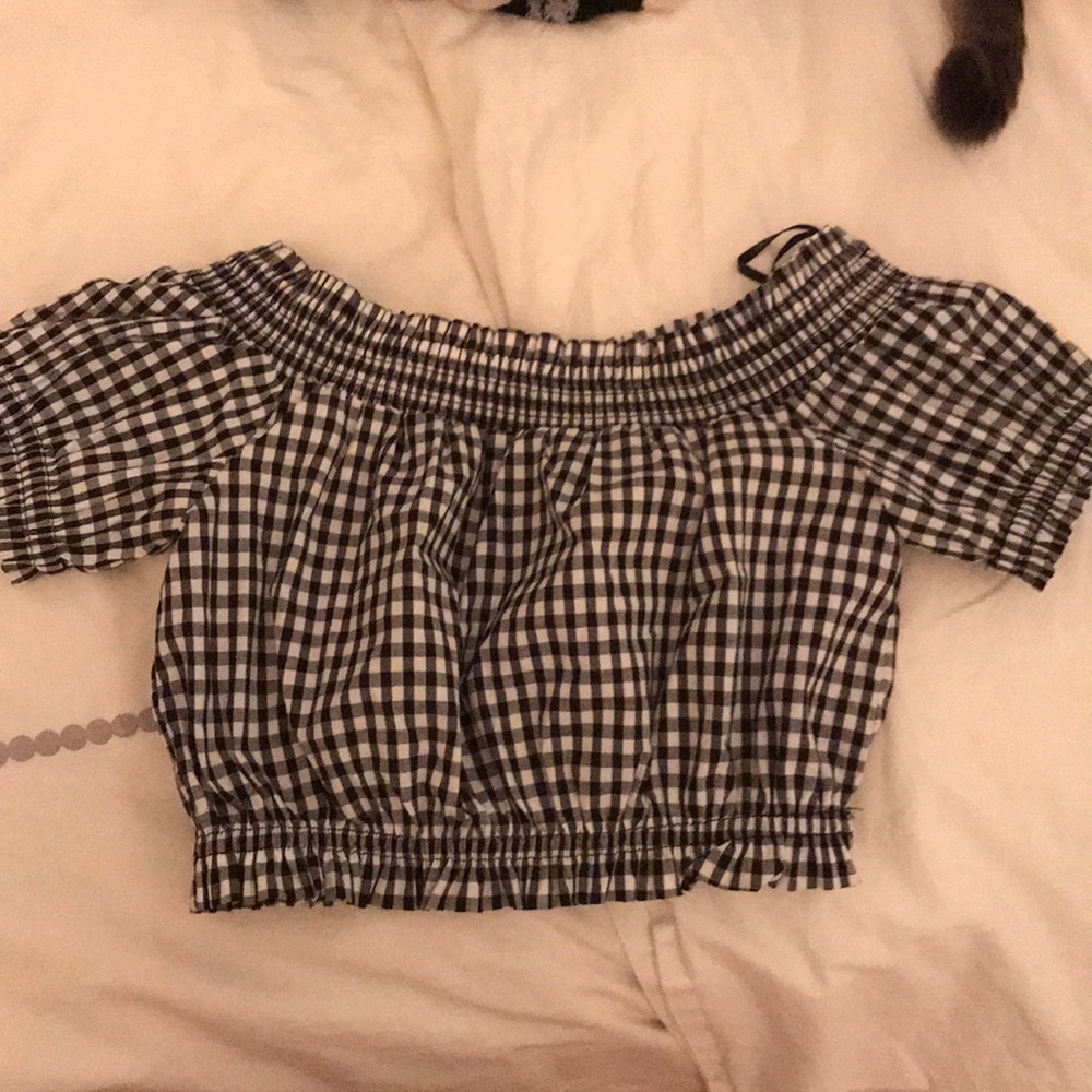 checkered off the shoulder crop top